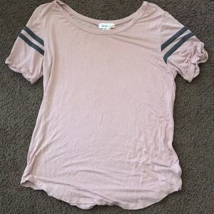 Pink gray stripe top